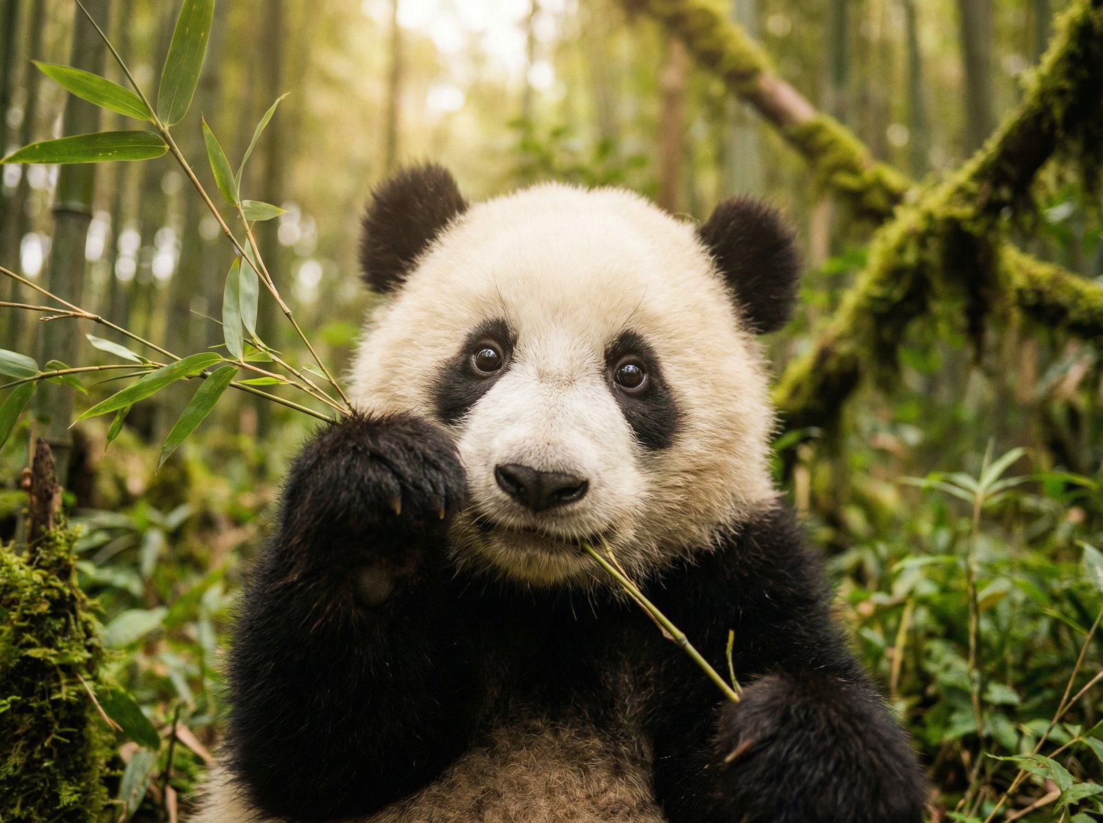 网红主播熊猫竹林嬉戏视频